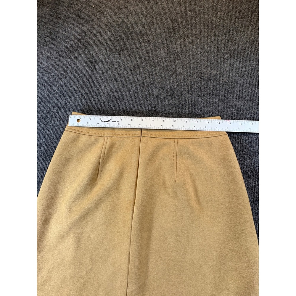 Loft Tan Faux Suede A-Line Mini Skirt Womens Size 4 Camel Front Pockets Zip Back - Picture 6 of 10